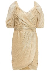 Jonathan Simkhai Woman Ina Wrap-effect Plissé-lamé Mini Dress Gold