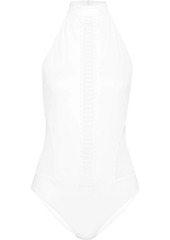 Jonathan Simkhai Woman Lace-paneled Bonded Jersey Halterneck Swimsuit White
