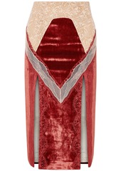 Jonathan Simkhai Woman Lace-paneled Velvet Midi Skirt Red