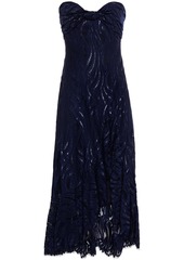 Jonathan Simkhai Woman Strapless Knotted Metallic Lace Midi Dress Midnight Blue
