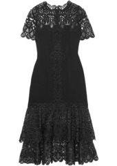 Jonathan Simkhai Woman Tiered Macramé Lace-paneled  Cady Midi Dress Black