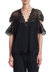 Jonathan Simkhai Lace-Accented Flutter-Sleeve Top