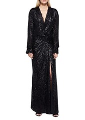 Jonathan Simkhai Sequin-Embellished Draped Front Gown