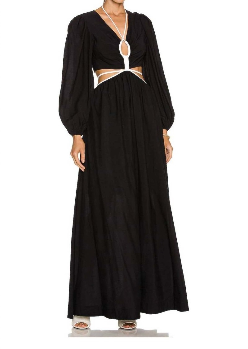 Jonathan Simkhai Tierneigh Solid Puff Sleeve Teardrop Cut Out Maxi Dress In Black