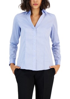 Jones New York Women's Easy Care Button Up Long Sleeve Blouse - Blue