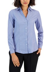 Jones New York Women's Striped Easy Care Button Up Long Sleeve Blouse - Blue-White