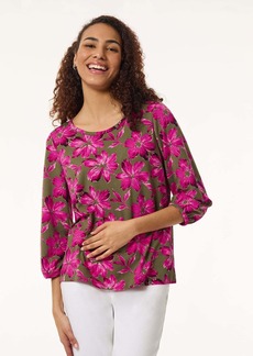 Jones New York Floral Puff Sleeve Top, Moss Crepe