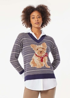 Jones New York Holiday Dog V-Neck Sweater