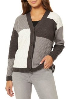 Jones New York Cable Knit Colorblock Cardigan in Dk Heather Grey Combo at Nordstrom