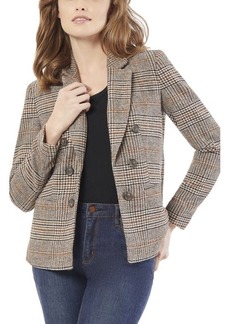 Jones New York Classic Plaid Double Breasted Brushed Blazer