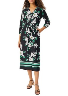 Jones New York Floral Belted Three-Quarter Sleeves Midi Dress