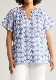Jones New York Floral Embroidered Cotton Popover Top