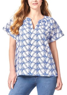 Jones New York Floral Embroidered Cotton Popover Top