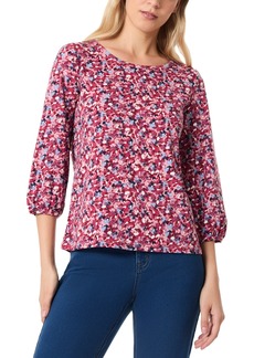 Jones New York Petite Floral-Print 3/4-Sleeve Blouse - Marble Pin