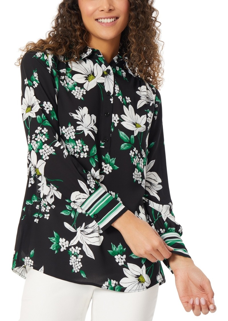 Jones New York Petite Floral-Print Popover Tunic Blouse - Jones Black