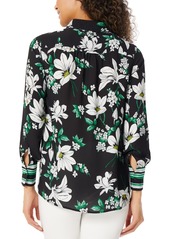 Jones New York Petite Floral-Print Popover Tunic Blouse - Jones Black