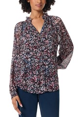 Jones New York Petite Floral-Print Raglan-Sleeve Peasant Blouse - Jones Black