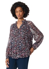 Jones New York Petite Floral-Print Raglan-Sleeve Peasant Blouse - Jones Black