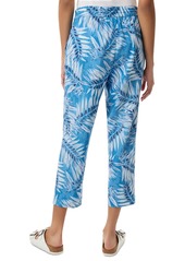Jones New York Petite Linen Pull On Cropped Leaf-Print Drawstring-Waist Pants - Blue Lagoon