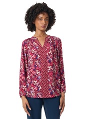 Jones New York Petite Mixed-Print V-Neck Long-Sleeve Top - Pacific Navy