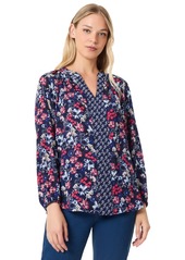 Jones New York Petite Mixed-Print V-Neck Long-Sleeve Top - Pacific Navy