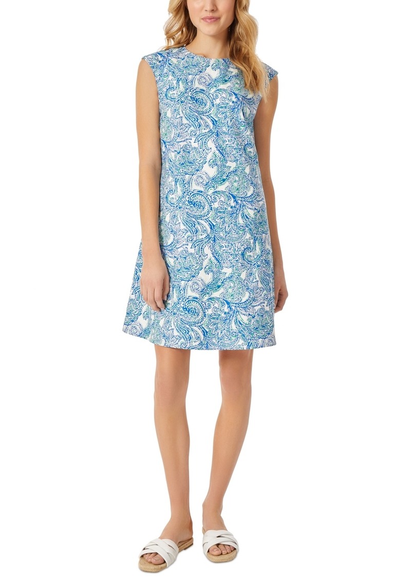 Jones New York Petite Linen-Blend Paisley-Print Swing Dress - Light Sapphire