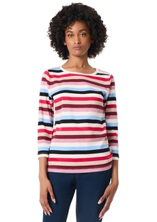 Jones New York Petite Striped Button-Shoulder 3/4-Sleeve Top - Jones White