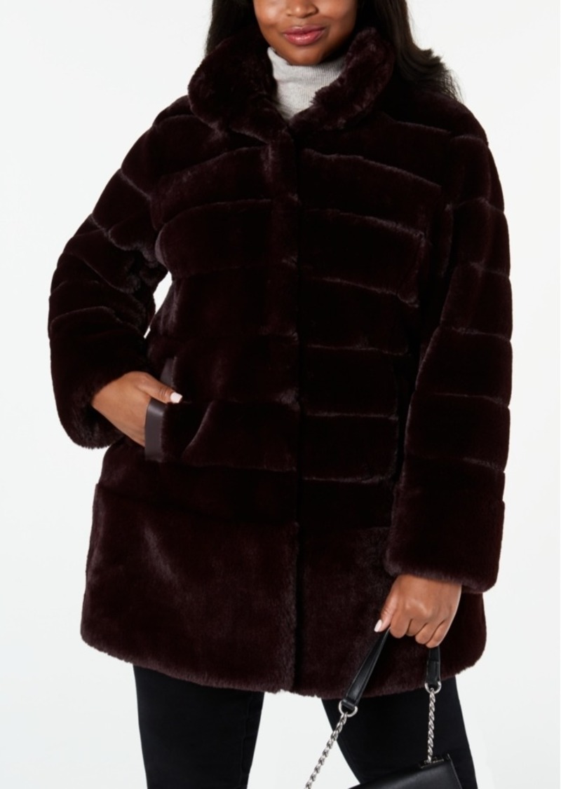 Jones New York Plus Size Faux-Fur Coat with Faux-Leather-Trim