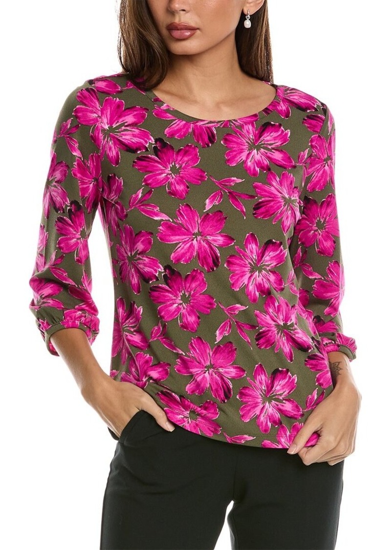 Jones New York Puff Cuff Basic Printed Top