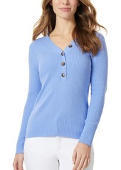 Jones New York Ribbed Cotton Henley Top in Amparo Blue at Nordstrom