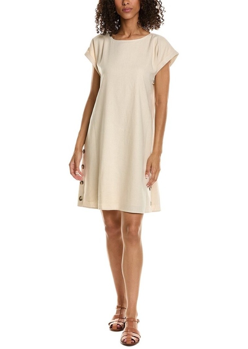 Jones New York Side Button Linen-Blend Swing Dress