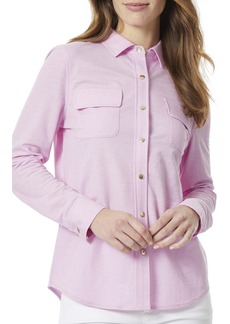 Jones New York Snap Front Shirt Jacket in Pink Lotus/Nyc White at Nordstrom