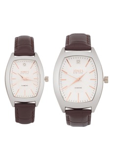 Jones New York Two-Piece Diamond Accent Tonneau Faux Leather Strap Watch His & Hers Set in Brown at Nordstrom Rack