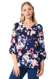 Jones New York Women's 3/4-Sleeve Floral V-Neck Tunic - Pacific Navy