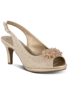 Jones New York Women's Breena Embellished Peep Toe Slingback Pumps - Soft Gold-