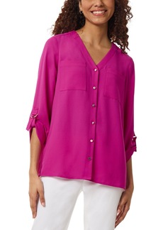 Jones New York Women's Collarless Rolltab-Sleeve Tunic - Bright Orchid