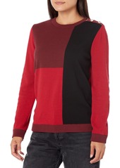 Jones New York Women's Colorblock Crew Neck with Buttons  L