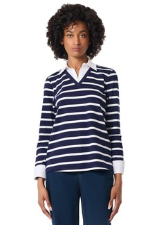 Jones New York Women's Cotton Striped Layered-Look Top - Pacific Navy