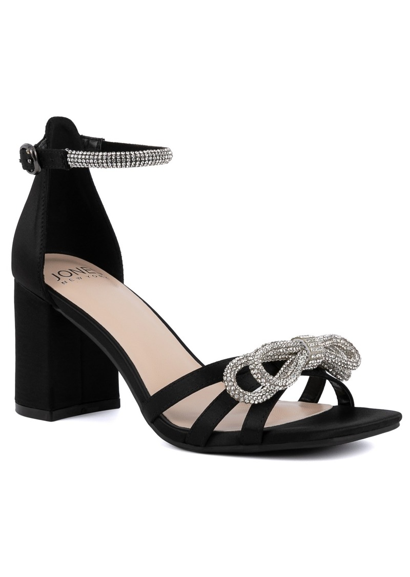 Jones New York Women's Earaman Block Heel Rhinestone Bow Dress Sandals - Black Satin