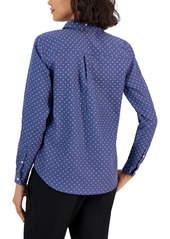 Jones New York Women's Easy Care Button Up Long Sleeve Blouse - Blue-White