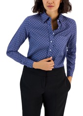 Jones New York Women's Easy Care Button Up Long Sleeve Blouse - Blue-White