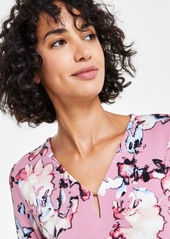 Jones New York Women's Floral Moss Crepe 3/4-Sleeve Top - Marble Pin