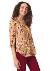 Jones New York Women's Floral-Print 3/4-Sleeves V-Neck Blouse - Caramel Multi