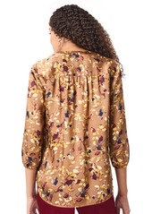 Jones New York Women's Floral-Print 3/4-Sleeves V-Neck Blouse - Caramel Multi