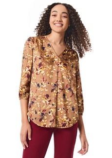 Jones New York Women's Floral-Print 3/4-Sleeves V-Neck Blouse - Caramel Multi