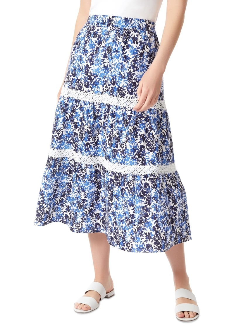 Jones New York Petite Lace-Trim Tiered Pull-On Midi Skirt - NYC White  Blue