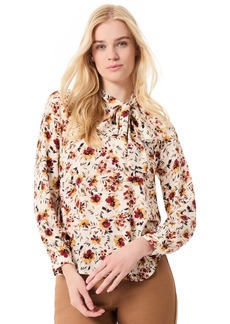 Jones New York Women's Floral-Print Tie-Neck Long-Sleeve Blouse - Jones White