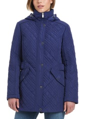 Jones New York Women's Hooded Stand-Collar Quilted Coat - Ruby Port