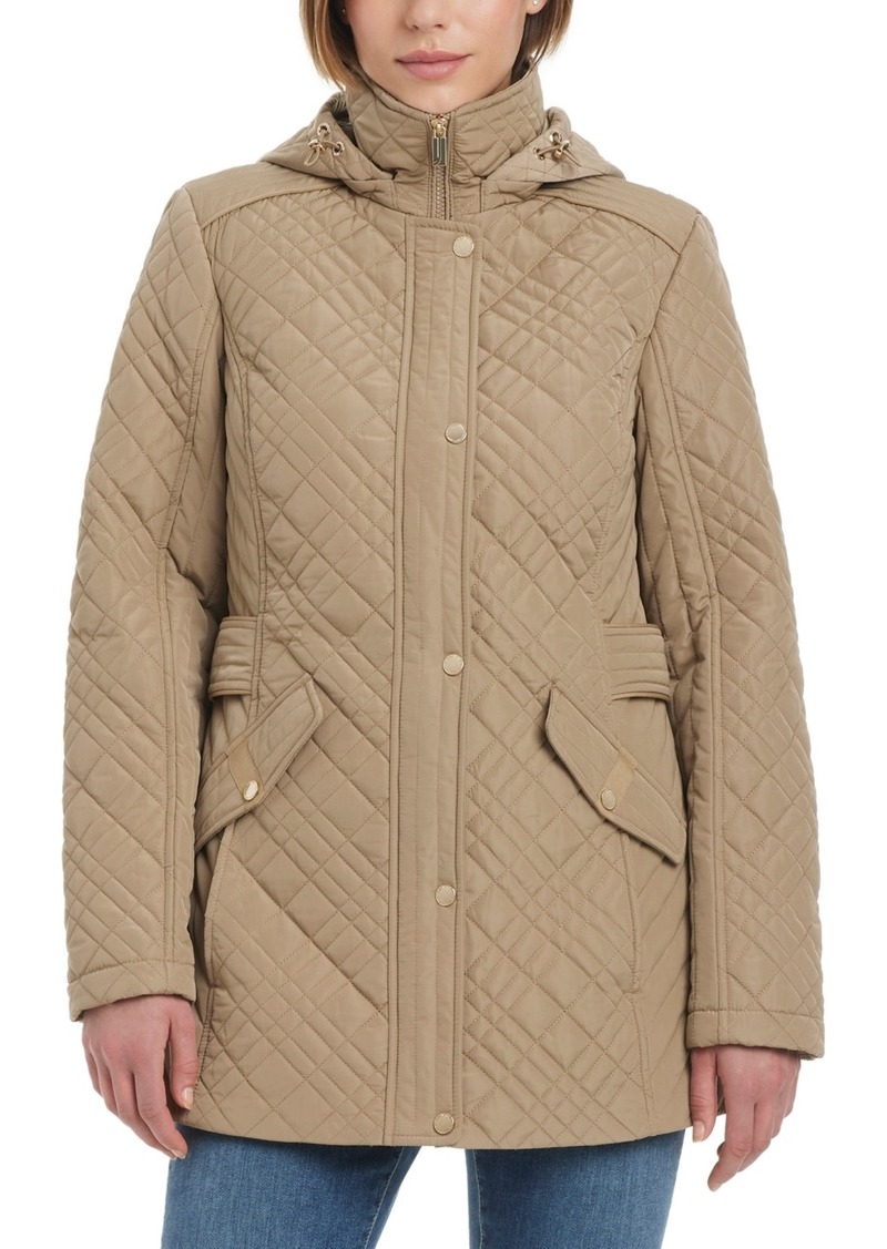 Jones New York Women's Hooded Stand-Collar Quilted Coat - Toast