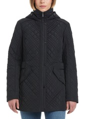 Jones New York Women's Hooded Stand-Collar Quilted Coat - Ruby Port